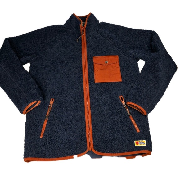 Fjallraven Fleece Jacket Mens Small Full Zip Blue Orange Pocket Coat - Picture 1 of 13